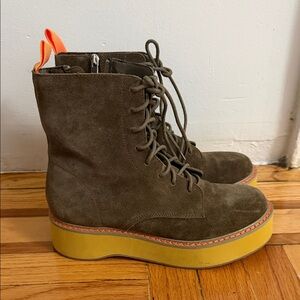 Urban Outfitters Olive Suede Lace-Up Boots with Orange Accents